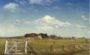 Fenced in Pastures by a Farm with a Stork Nest on the Roof